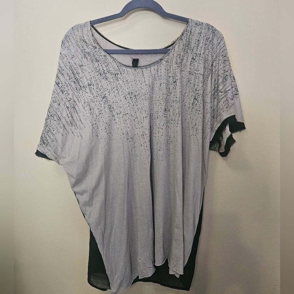Improvd Women's Size XS Sheer Back Cotton Blend Top Mixed Media Frayed Edges